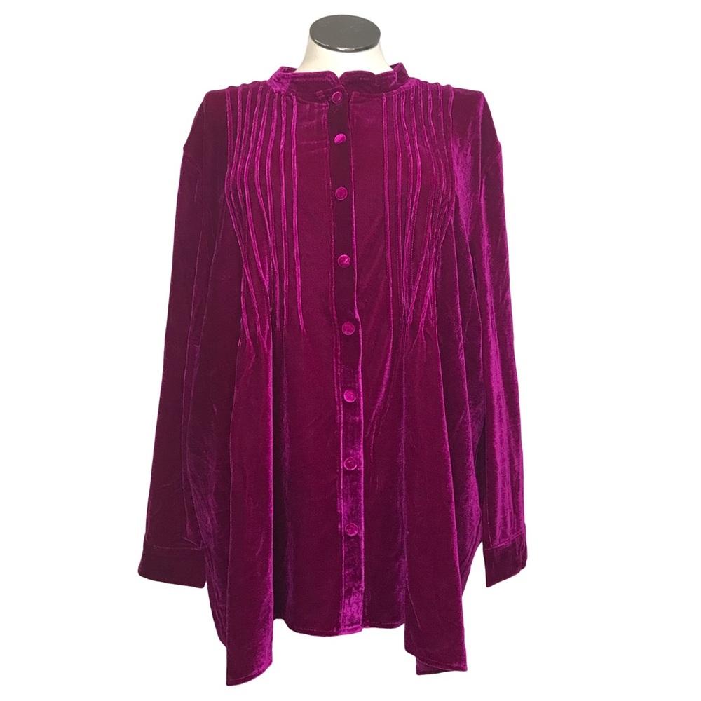 Ulla Popken Velvet Tunic Top Women’s Size 32/34 Color Burgundy Long Sleeve’s